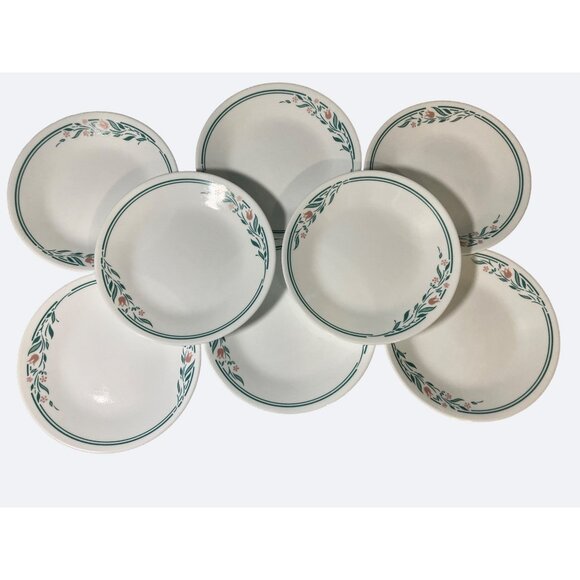 Corelle by Corning Other - Corelle Rosemarie Bread Plates 6-3/4" Pink Tulips Teal Green Leaves Set of 8